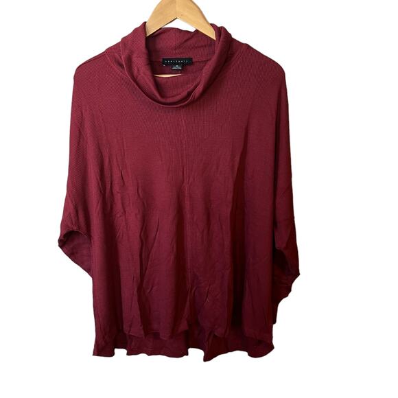 Sanctuary Cowl Neck Waffle Knit Tunic Top Sweater Burgundy Size 2X NWOT - Picture 1 of 10